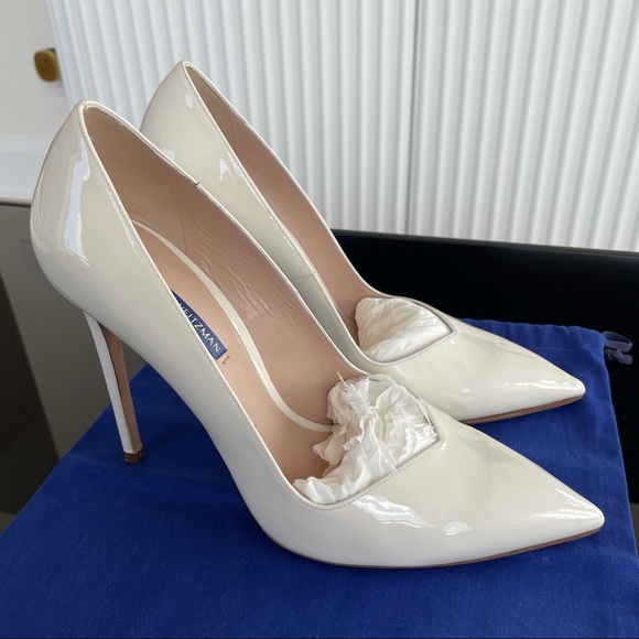 Stuart Weitzman White Patent Anny Pump 105 - Picture 2 of 15